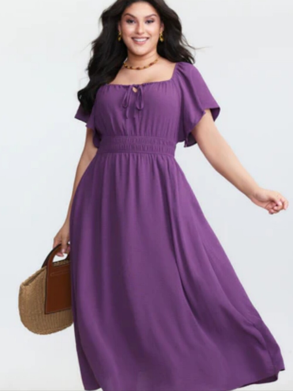 BloomChic Purple Square-Neck Maxi Dress with Smocked Waist Size10